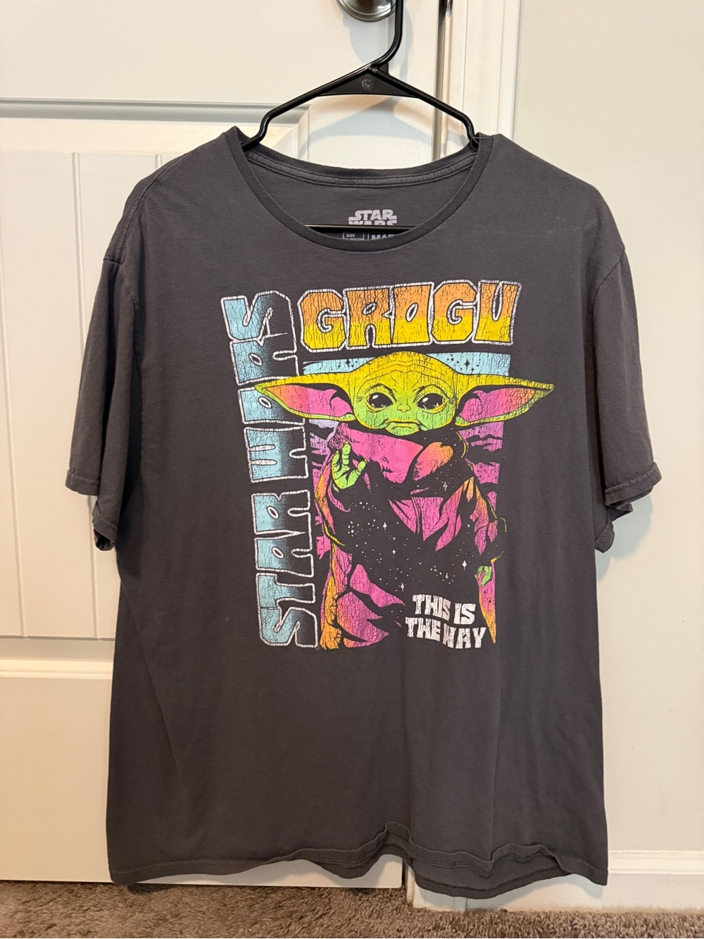 Vintage Star Wars Grogu Neon Graphic Tee - Charcoal Gray